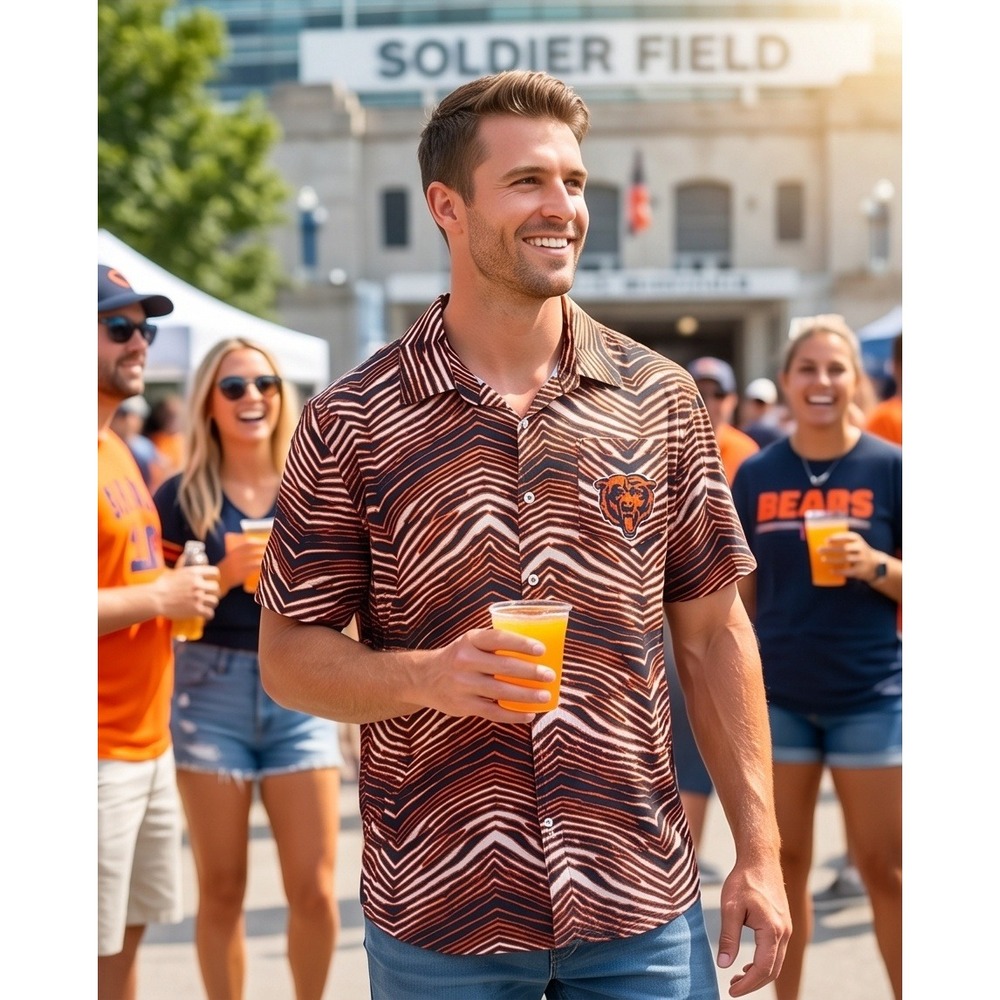 Zubaz XL NFL Chicago Bears Zebra Print‎ Button Down Shirt Mens Orange White
